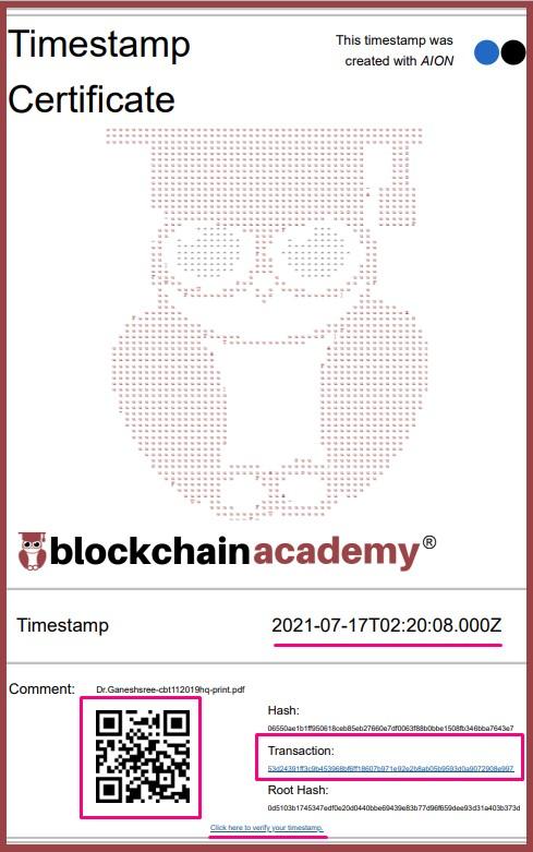 Sample AION Timestamp Certificate